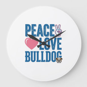 Vredesliefde Bulldog Vintage Hond T-shirt Ontwerp Grote Klok