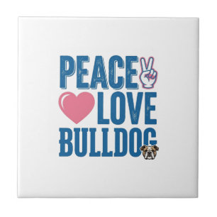 Vredesliefde Bulldog Vintage Hond T-shirt Ontwerp Tegeltje