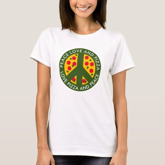 Vredesliefde en pizza grappig T-shirt voor pizza-m (Voorkant)
