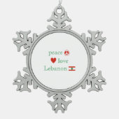 Vredesliefde Libanon Vlag en hart Tin Sneeuwvlok Ornament (Voorkant)