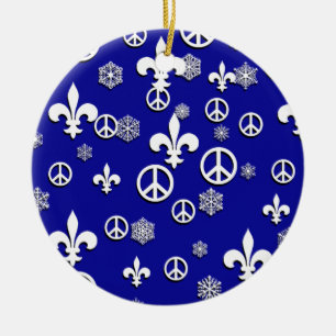 Vredesornament Blauwe en Witte Vleur de Lis Keramisch Ornament