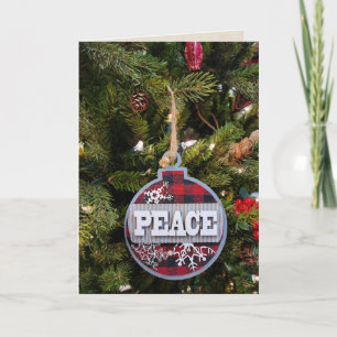 Vredesornament op kerstboom kerstkaart feestdagen kaart