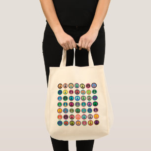 Vredessymbolen in kleur tote bag