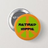 Vredessymbool, Gepensioneerde Hippie, pinback knop Ronde Button 5,7 Cm (Voorkant /achterkant)
