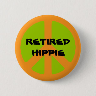 Vredessymbool, Gepensioneerde Hippie, pinback knop Ronde Button 5,7 Cm