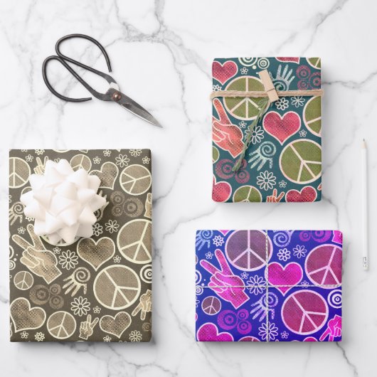 Vredessymbool Hipster Pacifism Sign Set Inpakpapier Vel (Voorkant)
