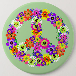 Vredesteken bloem ronde button 6,0 cm