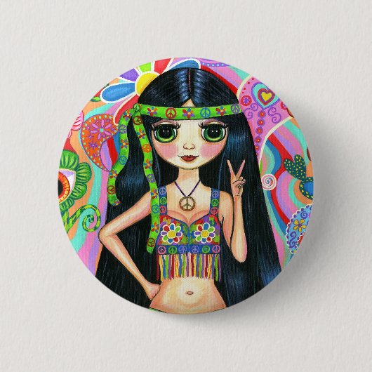 Vredesteken Hippie Meisje Button (Voorkant)