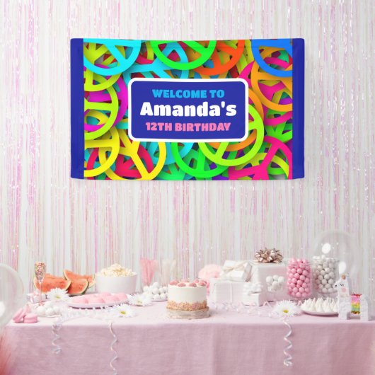 Vredesteken Patroon Groovy Sixties Verjaardag Welk Spandoek (Feest)