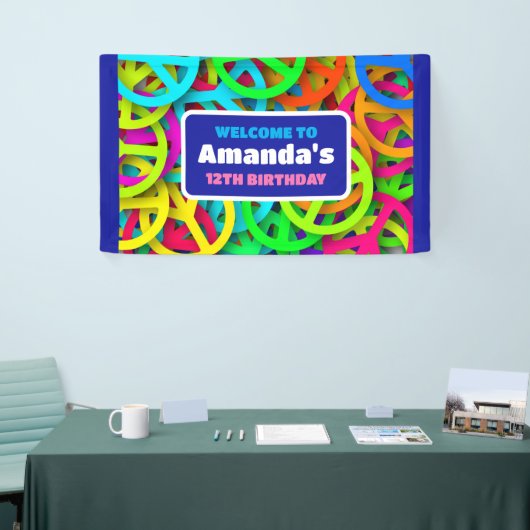 Vredesteken Patroon Groovy Sixties Verjaardag Welk Spandoek (Beurs)