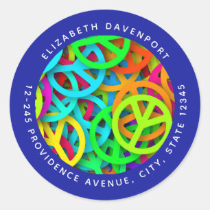 Vredesteken Patroon Groovy Sixties Vibe Adres Ronde Sticker