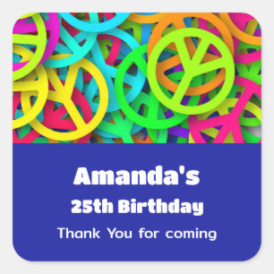 Vredesteken Patroon Groovy Sixties Vibe Verjaardag Vierkante Sticker