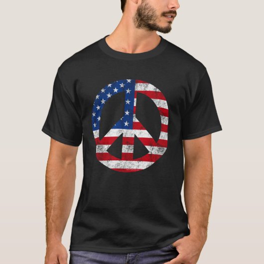Vredesteken Symbool Amerikaanse Vlag 4 juli T-shirt (Voorkant)