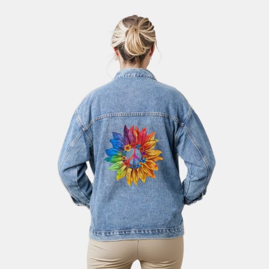 Vredesteken Symbool U.S. Kleurrijke Zonnebloem Blo Denim Jacket (Model)