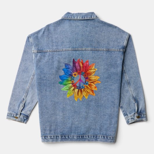 Vredesteken Symbool U.S. Kleurrijke Zonnebloem Blo Denim Jacket (Achterkant)