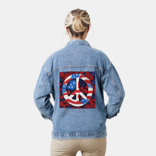 Vredesteken Symbool US Flag Rood Wit & Blauw Hippi Denim Jacket
