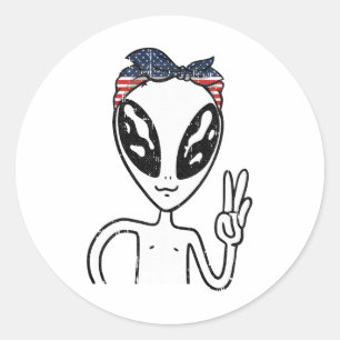 Vredesteken voor buitenaardse wezens op 4 juli Ame Ronde Sticker
