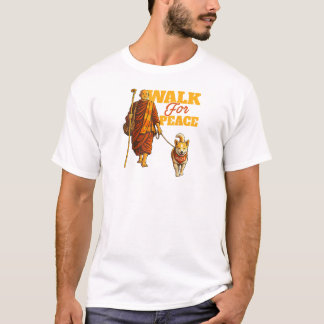 Vredeswandelende monnik met Aloka-hond – Wandel vo T-shirt