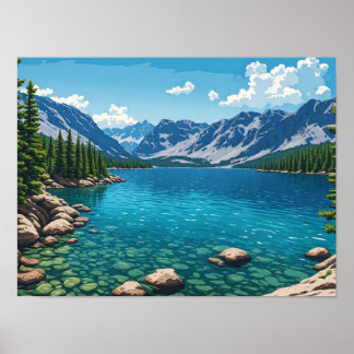 Vredig Alpenmeer Bergbos Natuur Landschap Poster