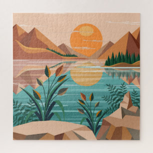 Vredig bergmeer zonsondergang landschap legpuzzel
