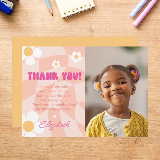 Vredig Uit Eéncijferige Meisjes Verjaardagsfoto Bedankkaart