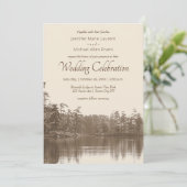 Vredige bergmeerlandschap antiek bruiloft kaart (Staand voorkant)