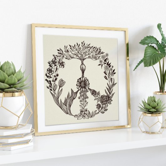 Vredige bloemtekening Cute Boho Hippie Bloemen Kun Poster