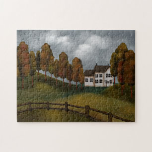 Vredige Country Scene Saltbox House Hills Trees Legpuzzel