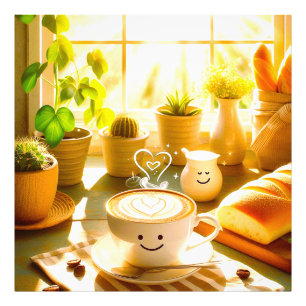 Vredige en Hartverwarmende Cappuccino Ochtend Foto Afdruk