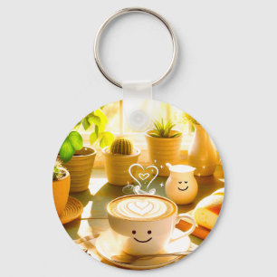Vredige en hartverwarmende cappuccino-ochtend sleutelhanger