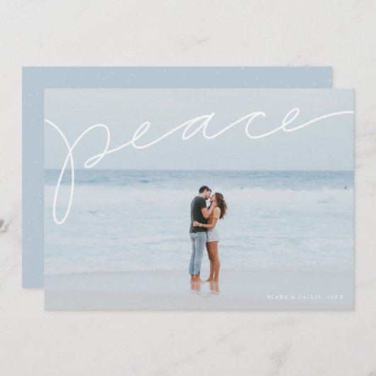 Vredige kerstkaart met handgeschreven tekst in een (Voorkant / Achterkant)