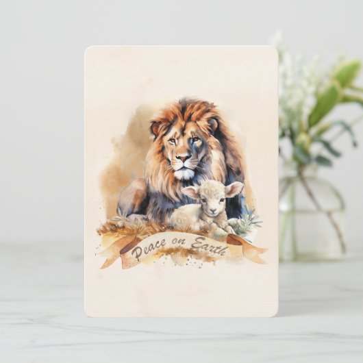 Vredige Leeuw en Lam vakantie geschenken Feestdagenkaart (Staand voorkant)