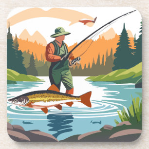 Vredige ochtend Vissende Wading Mountain Creek Bier Onderzetter