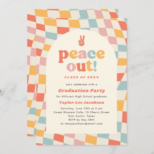 Vredige Retro Groovy 70er Afstudeerfeest Kaart (Voorkant / Achterkant)