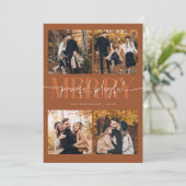 Vredige speelse vrolijke terracotta kerstfoto feestdagenkaart (Staand voorkant)