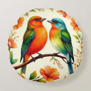 Vredige Tropische Vogel Scene – Kalm Aardse Inspir Rond Kussen
