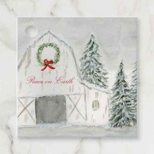 Vredige Winter Holiday Barn Bedankjes Labels (Voorkant)