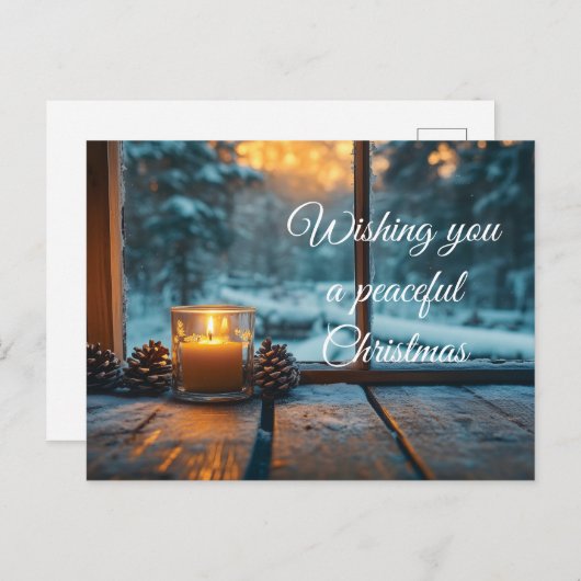 Vredige winter kerstdecoratie in het raam feestdagenkaart (Voorkant / Achterkant)