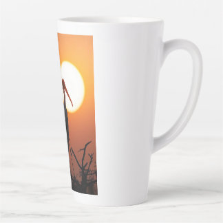 Vredige Zonsondergang Ooievaar Vogel Silhouet Natu Latte Mok