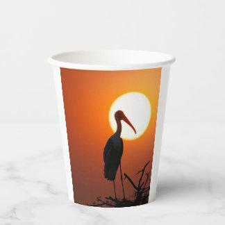 Vredige Zonsondergang Ooievaar Vogel Silhouet Natu Papieren Bekers