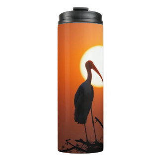 Vredige Zonsondergang Ooievaar Vogel Silhouet Natu Thermosbeker