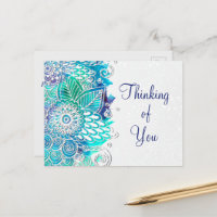 Vreedzaam Blauw en Blauwgroen Bloemen Mandala Moti