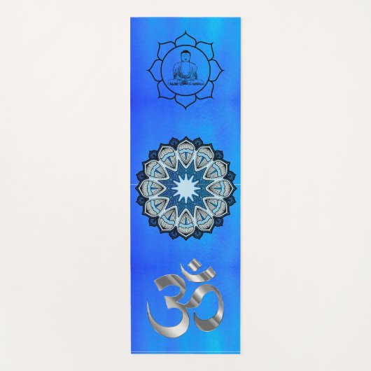 Vreedzaam Blauw Om Mandala Boeddha Yogamat (Voorkant)