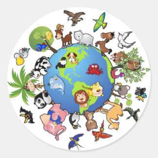 Vreedzaam dierKoninkrijk - Dieren over de hele wer Ronde Sticker