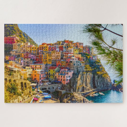 Vreedzaam Italiaans dorp door het Zee Legpuzzel (Horizontaal)