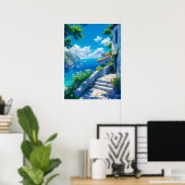 Vreedzaam kustdorp in de zomer poster (Thuiskantoor)