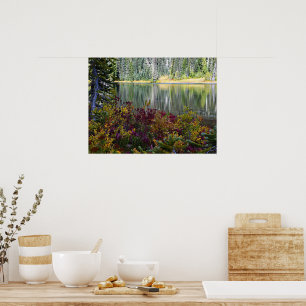 Vreedzaam meer levendige herfstkleuren landschap poster