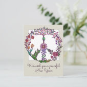 Vreedzaam Nieuwjaar Bloemig Vredesteken Persoonlij Kaart (Staand voorkant)