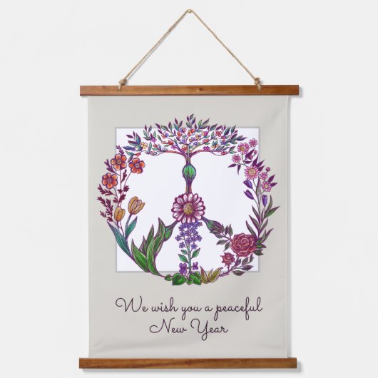 Vreedzaam Nieuwjaar Florale Vredesteken Aangepast Hangend Wandkleed (Voorkant)