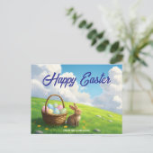 Vreedzaam Pasen Lente Weiland Konijn & Eiermandje Feestdagenkaart (Staand voorkant)